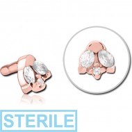 STERILE ROSE GOLD PVD COATED SURGICAL STEEL JEWELLED PUSH FIT ATTACHMENT FOR BIOFLEX INTERNAL LABRET PIERCING