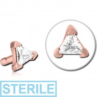 STERILE ROSE GOLD PVD COATED SURGICAL STEEL JEWELLED PUSH FIT ATTACHMENT FOR BIOFLEX INTERNAL LABRET - TRIANGLE PIERCING