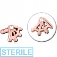 STERILE ROSE GOLD PVD COATED SURGICAL STEEL JEWELLED PUSH FIT ATTACHMENT FOR BIOFLEX INTERNAL LABRET - WEB PIERCING
