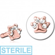 STERILE ROSE GOLD PVD COATED SURGICAL STEEL JEWELLED PUSH FIT ATTACHMENT FOR BIOFLEX INTERNAL LABRET - ANIMAL PAW PIERCING