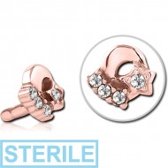 STERILE ROSE GOLD PVD COATED SURGICAL STEEL JEWELLED PUSH FIT ATTACHMENT FOR BIOFLEX INTERNAL LABRET - PLAIN MOON AND STARS PIERCING
