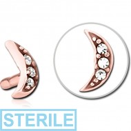 STERILE ROSE GOLD PVD COATED SURGICAL STEEL JEWELLED PUSH FIT ATTACHMENT FOR BIOFLEX INTERNAL LABRET - CRESCENT 3 GEMS PIERCING