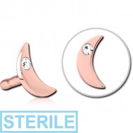 STERILE ROSE GOLD PVD COATED SURGICAL STEEL JEWELLED PUSH FIT ATTACHMENT FOR BIOFLEX INTERNAL LABRET - CRESCENT SINGLE GEM PIERCING