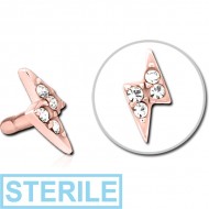 STERILE ROSE GOLD PVD COATED SURGICAL STEEL JEWELLED PUSH FIT ATTACHMENT FOR BIOFLEX INTERNAL LABRET - THUNDER PIERCING