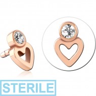 STERILE ROSE GOLD PVD COATED SURGICAL STEEL JEWELLED PUSH FIT ATTACHMENT FOR BIOFLEX INTERNAL LABRET PIERCING