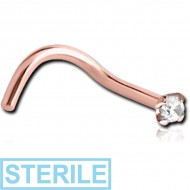 STERILE ROSE GOLD PVD COATED SURGICAL STEEL CURVED PRONG SET 1.5MM JEWELLED NOSE STUD PIERCING