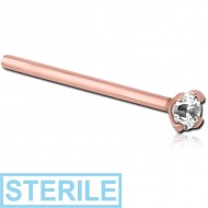STERILE ROSE GOLD PVD COATED SURGICAL STEEL CURVED PRONG SET 1.5MM JEWELLED NOSE STUD PIERCING