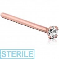 STERILE ROSE GOLD PVD COATED SURGICAL STEEL CURVED PRONG SET 2 MM JEWELLED NOSE STUD PIERCING