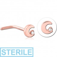 STERILE ROSE GOLD PVD COATED SURGICAL STEEL 90 DEGREE JEWELLED NOSE STUD PIERCING