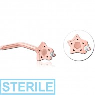 STERILE ROSE GOLD PVD COATED SURGICAL STEEL 90 DEGREE JEWELLED NOSE STUD PIERCING