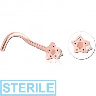 STERILE ROSE GOLD PVD COATED SURGICAL STEEL CURVED JEWELLED NOSE STUD PIERCING