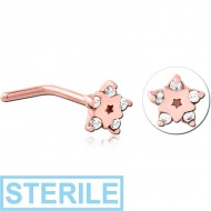 STERILE ROSE GOLD PVD COATED SURGICAL STEEL 90 DEGREE JEWELLED NOSE STUD PIERCING