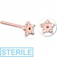 STERILE ROSE GOLD PVD COATED SURGICAL STEEL STRAIGHT JEWELLED NOSE STUD PIERCING