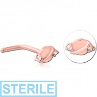 STERILE ROSE GOLD PVD COATED SURGICAL STEEL 90 DEGREE JEWELLED NOSE STUD PIERCING