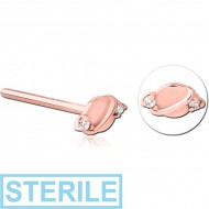 STERILE ROSE GOLD PVD COATED SURGICAL STEEL STRAIGHT JEWELLED NOSE STUD PIERCING