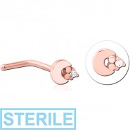 STERILE ROSE GOLD PVD COATED SURGICAL STEEL 90 DEGREE JEWELLED NOSE STUD PIERCING