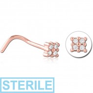STERILE ROSE GOLD PVD COATED SURGICAL STEEL JEWELLED NOSE STUDS PIERCING