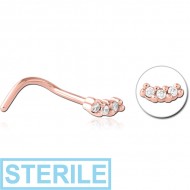 STERILE ROSE GOLD PVD COATED SURGICAL STEEL JEWELLED NOSE STUDS PIERCING