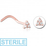 STERILE ROSE GOLD PVD COATED SURGICAL STEEL JEWELLED NOSE STUDS PIERCING