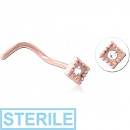 STERILE ROSE GOLD PVD COATED SURGICAL STEEL JEWELLED NOSE STUDS PIERCING