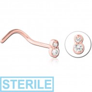 STERILE ROSE GOLD PVD COATED SURGICAL STEEL JEWELLED NOSE STUDS PIERCING