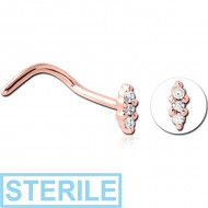 STERILE ROSE GOLD PVD COATED SURGICAL STEEL JEWELLED NOSE STUDS PIERCING