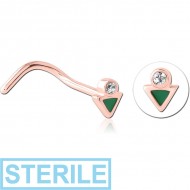 STERILE ROSE GOLD PVD COATED SURGICAL STEEL JEWELLED NOSE STUDS PIERCING