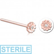 STERILE ROSE GOLD PVD COATED SURGICAL STEEL STRAIGHT JEWELLED NOSE STUD PIERCING