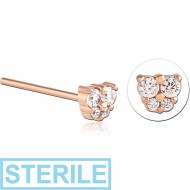 STERILE ROSE GOLD PVD COATED SURGICAL STEEL STRAIGHT JEWELLED NOSE STUD PIERCING