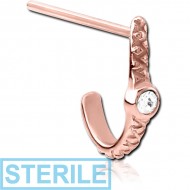STERILE ROSE GOLD PVD COATED SURGICAL STEEL STRAIGHT JEWELLED WRAP AROUND NOSE STUD - EYE PIERCING