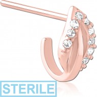 STERILE ROSE GOLD PVD COATED SURGICAL STEEL STRAIGHT JEWELLED WRAP AROUND NOSE STUD - LEAF PIERCING