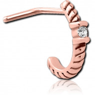 STERILE ROSE GOLD PVD COATED SURGICAL STEEL 90 DEGREE JEWELLED WRAP AROUND NOSE STUD - ROPE PIERCING