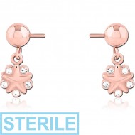 STERILE ROSE GOLD PVD COATED SURGICAL STEEL PUSH FIT JEWELLED ATTACHMENT FOR BIOFLEX INTERNAL NIPPLE SHIELD PIERCING
