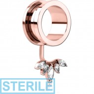 STERILE ROSE GOLD PVD COATED STAINLESS STEEL THREADED TUNNEL WITH SURGICAL STEEL TOP PIERCING