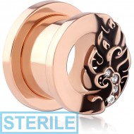 STERILE ROSE GOLD PVD COATED STAINLESS STEEL THREADED TUNNEL WITH SURGICAL STEEL JEWELLED TOP PIERCING