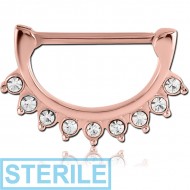 STERILE ROSE GOLD PVD COATED SURGICAL STEEL JEWELLED NIPPLE CLICKER PIERCING