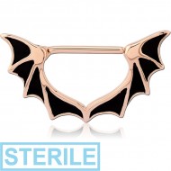STERILE ROSE GOLD PVD COATED SURGICAL STEEL NIPPLE CLICKER - BAT WINGS PIERCING