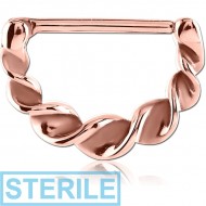 STERILE ROSE GOLD PVD COATED SURGICAL STEEL NIPPLE CLICKER - TWIST PIERCING