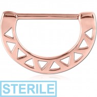 STERILE ROSE GOLD PVD COATED SURGICAL STEEL NIPPLE CLICKER - SMALL TRIANGLES PIERCING