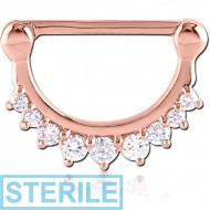 STERILE ROSE GOLD PVD COATED SURGICAL STEEL JEWELLED NIPPLE CLICKER PIERCING