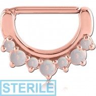 STERILE ROSE GOLD PVD COATED SURGICAL STEEL PRONG SET SYNTHETIC OPAL NIPPLE CLICKER PIERCING