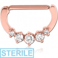 STERILE ROSE GOLD PVD COATED SURGICAL STEEL PRONG SET JEWELLED NIPPLE CLICKER PIERCING