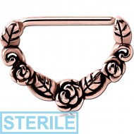 STERILE ROSE GOLD PVD COATED SURGICAL STEEL NIPPLE CLICKER - ROSES PIERCING