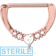 STERILE ROSE GOLD PVD COATED SURGICAL STEEL JEWELLED NIPPLE CLICKER PIERCING