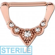 STERILE ROSE GOLD PVD COATED SURGICAL STEEL JEWELLED NIPPLE CLICKER - FILIGREE PIERCING