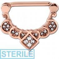 STERILE ROSE GOLD PVD COATED SURGICAL STEEL JEWELLED NIPPLE CLICKER - FILIGREE PIERCING
