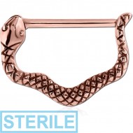 STERILE ROSE GOLD PVD COATED SURGICAL STEEL NIPPLE CLICKER - SNAKE PIERCING