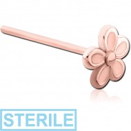 STERILE ROSE GOLD PVD COATED SURGICAL STEEL STRAIGHT NOSE STUD - FLOWER PIERCING