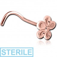 STERILE ROSE GOLD PVD COATED SURGICAL STEEL CURVED NOSE STUD - FLOWER PIERCING