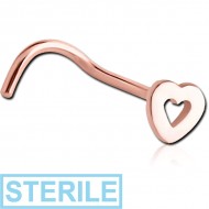 STERILE ROSE GOLD PVD COATED SURGICAL STEEL CURVED NOSE STUD - HEART PIERCING
